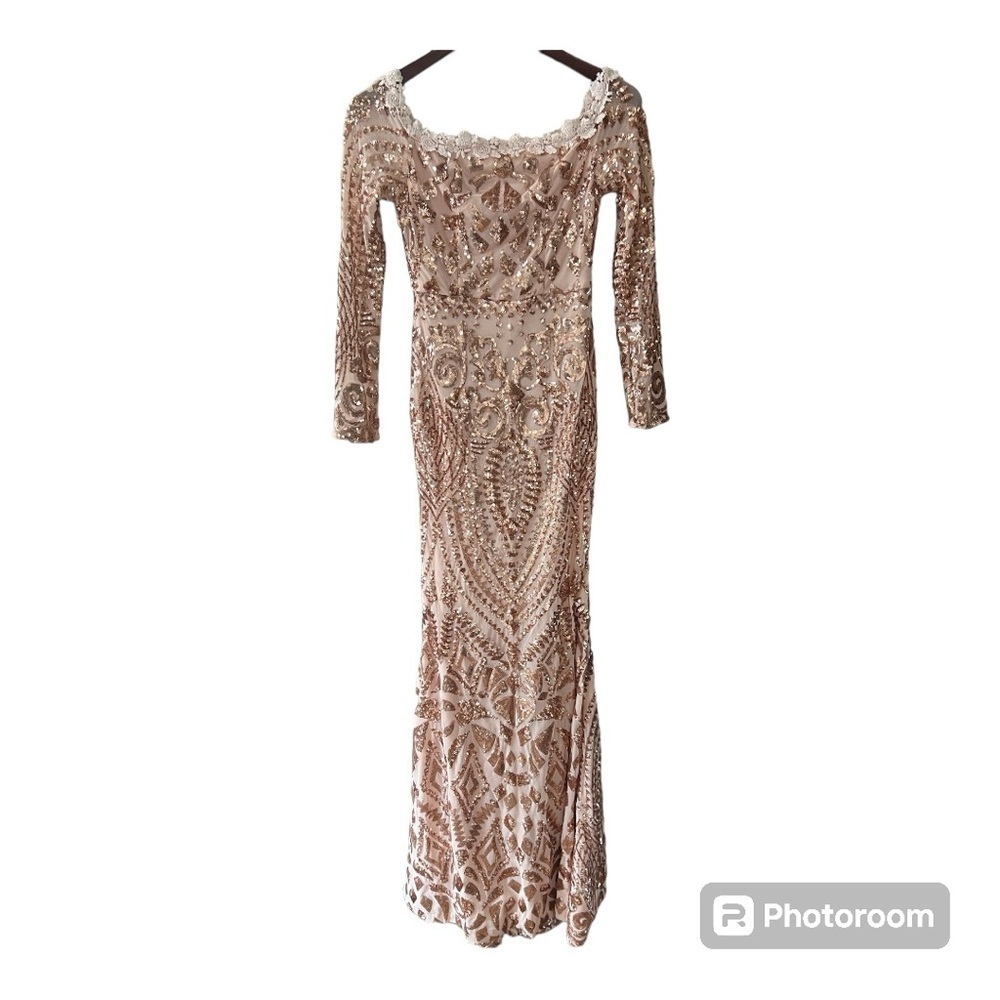 Fashion Nova Pale Pink & Rose Gold Sequins Formal Dress Size S